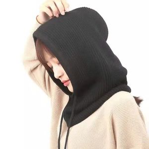 Women Winter Beanie Hat Cashmere Female Knitted Hooded Scarf Balaclava for Women Windproof Warm Wool Cap 240113