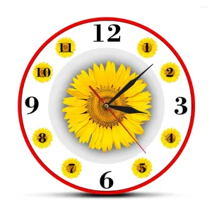 Duvar Saatleri Ayçiçeği Ev Dekoru Modern Saat Basit Yaşam İlham Verici Sanat Asma Oturma Odası için Floral Round Saat