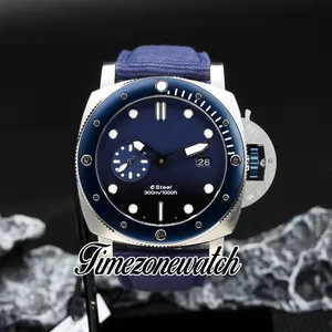 DJF V7 New Dive Blue Dial 3255 Automatik-Herrenuhr, Stahlgehäuse, blaues Nylon-/Lederarmband, Herren-Lefty-Uhren, 47 mm, limitierte Auflage, TWPM Timezonewatch Z04C