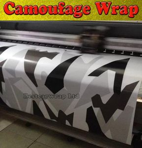 Svart vit grå arktisk kamouflage camo vinyl för bil wrap pixel camo klistermärke film med luftfrisättning fordon grafisk storlek152 x 7598240