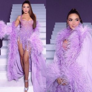 Sexy Evening Dresses With Jacket Sweetheart Spaghetti Strap Gowns Tassel Feather Sleeveless Short Dress For Party Custom Made