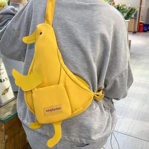 Skolväskor 2024 Fashion Green Yellow White Black Kawaii Söt Duck Crossbody Shoulder Bag Women Cartoon Canvas