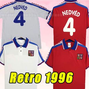 Retro Soccer Jerseys República Tcheca Vintage Uniform 96 97 Away #18 Novotny #4 Nedved #8 Poborsky #19 Frydek Home Red Classic Football camisa de futebol