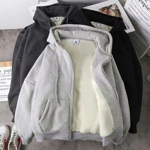 Mens Overdimensionerade Zip Up Hoodies Autumn Winter Fleece Hooded Solid Zipper Jacket Sweatshirt Korean Fashion Hoodie Men toppar kläder 240112