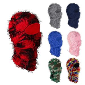 Balaclava Distressed gestrickte Vollgesichts-Skimaske für Herren Outdoor Camouflage Fleece Fuzzy Balaclava Ski Balaclava Mützen Herrenmütze 240113