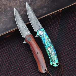 Outdoor Messer Holzgriff Damaskus Stahl VG-10 Klinge Multifunktionale EDC Werkzeug Jagd Selbstverteidigung Taschenmesser