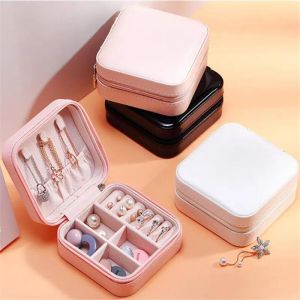 Portable Zipper PU Leather Travel Jewelry Storage Box Rings Earrings Necklace Organizer Gift Display Case Travel Accessories Holder BJ