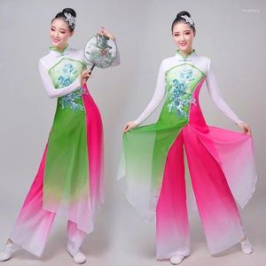 Palco desgaste dança clássica yangko desempenho traje fã folk cintura tambor terno estilo chinês hanfu roupas