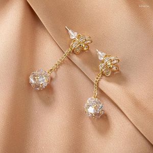 Orecchini a bottone XIYAWANG Shinning Zircon Flower Ball coreano lungo per le donne Lady Chic gioielli semplici orecchini anteriori e posteriori