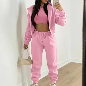 Calças femininas de duas peças Womens Pant Macacão Casual Tracksuit Outono e Inverno Top Colete Conjunto Elegante Cor Sólida Terno Mulheres