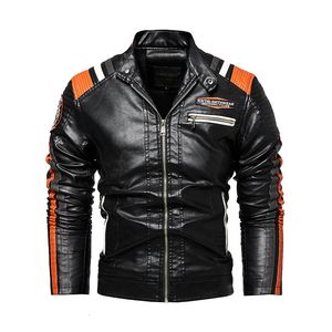 Jaqueta masculina de couro vintage para motocicleta, casaco bomber bordado de lã da moda para homens, sobretudo pu 240113