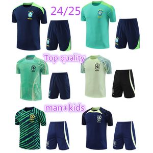 24 25 Brazil short sleeve tracksuit Sportswear men training suit soccer Jersey kit uniform 2024 2025 G.JESUS COUTINHO brasil sleeveless vest adult kids football sets