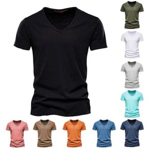 Mäns t-shirts jaycosin 10 färger herr mode casual t-shirts fast färg bomull v ne kort ärm topp comfy högkvalitativ tee snabb flippning