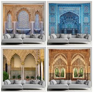 Moroccan Architectural Tapestry Retro Islamic Geometric Pattern Wall Hanging Bohemian Living Room Bedroom Home Wall Decor Mural 240113