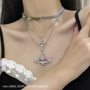 Choker Vivianeism Westwoodismネックレス品質ダブルレイヤークロススカルネックレス土星層状セーターチェーンエディション