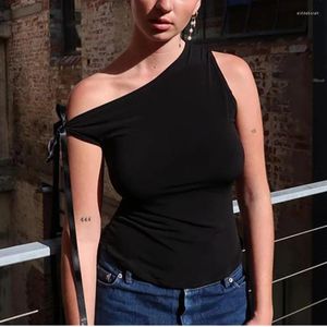 Canotte da donna Top corto con spalle scoperte Abbigliamento anni 2000 Donna Cravatta T-shirt senza maniche asimmetriche Abiti Y2k di base Casual Streetwear