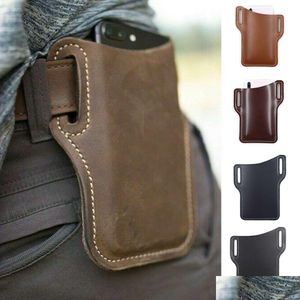 Men Phone Case Holster Cellphone Loop Belt Waist Bag Props Leather Purse Wallet Running Pouch Travel Cam Bags Drop Delivery