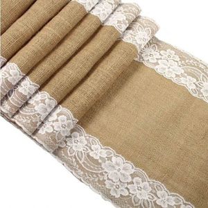 Jute Burlap Lace Hessian Table Runner 30 x 275 cm Vintage Event Party Materiały do ​​akcesoriów weselnych AA7921 240112