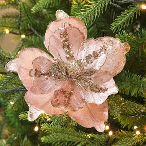 Decorative Flowers 1PC 22CM Artificial Glittering Christmas Fake Flower Xmas Tree Hanging Pendant Ornaments Year Party Decor Navidad