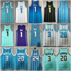 Zszyta mieście koszykówka Lamelo Ball Jersey 1 Terry Rozier III 3 Gordon Hayward 20 Brandon Miller 24 Men Drużyna dla fanów sportu zdobyła fioletową zieloną białą czarną koszulę