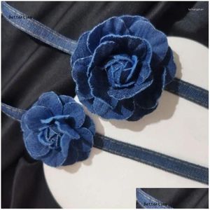 Colares de pingente b36d coreano denim flor colar artesanal gargantilha festa jóias entrega gota dhnof