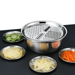 Multifunktionell vegetabilisk skivare 3 st/set rostfritt stål dränering kök kök grönsak grater potten grönsak fruktplatta 240113