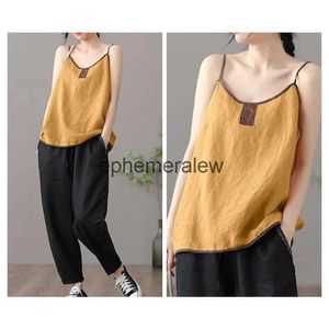 Damen Tanks Camis Frauen Baumwolle Leinen Vintage Harajuku Chic Tops Dame Gestickte Weste Ärmellose Bodenbildung Slingephemeralew1