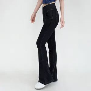 Damen-Leggings mit hoher Taille, schlankmachenden Taschen, Denim-Fitness-Schlaghose für elastische enge Relativitäts-Jeans für Damen, groß