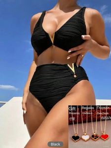 Seksi Twist Tank Yüksek Bel Bikini Setleri Mayo Kadın Mayoları Mayo Kıyafet Katı Kırmızı V yaka Bikinis Plaj Giyim Bir Hediye Ver 240113