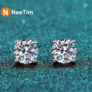 NeeTim Real 012 Carat D Color Earrings For Women 100% 925 Sterling Silver with White Gold Plated Wedding Jewelry 240112