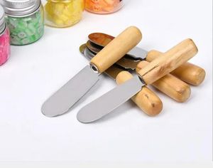 Stainless Steel Cutlery Butter Spatula Wood Butter Knife Cheese Dessert Jam Smear Knife Portable Travel Party Knife Breakfast Tool WY083 ZZ