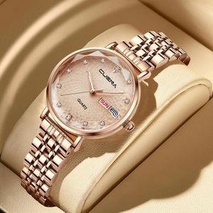 Zegarek na rękę panie obserwuj markę cuena dla kobiet mody wodoodporne zegarki randka stalowa bransoletka dla kobiet Zegar Relojes para mjer