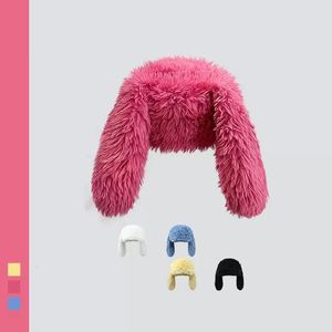 Orelhas de coelho gorros coreia ins nicho bonito rosa vermelho pelúcia pulôver boné inverno quente mantendo engraçado pogal chapéus femininos 240112