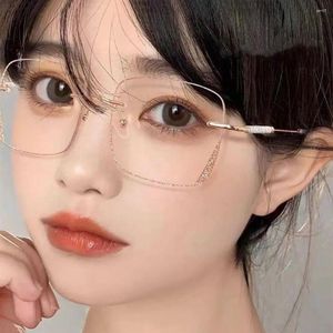 Sunglasses Reading Glasses Luxury Women Rimless Shiny Rhinestone Frame Anti Blue Light Eyeglasses Hyperopia Eyewear 1.0 To 4.0