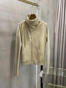 Women's Jackets 2024 High Neck Diagonal Zipper Loose Insert Pocket Cotton Hoodie Coat Khaki