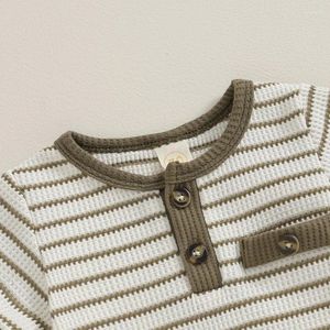 Zestawy odzieży Niemowlę małe chłopcze stroje okrągły szyję z krótkim rękawem guziki romper elastyczne talia