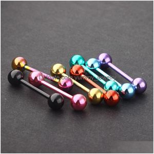 Piercing alla lingua in acciaio chirurgico con bilanciere 14G anodizzato 8 colori Pircing per l'orecchio Anelli a barra Orecchini per capezzoli Orecchino per il corpo Gioielli Drop Delivery Dhvjv