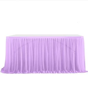 テーブルスカートスウィートデコレーションバースデークロスウェディングホームアクセサリーパーティーチュールカバーホワイトピンクの紫色のテーブルクロス長方形240112