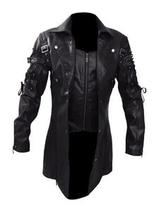 Steampunk masculino gótico trench coat jaqueta de couro estilo punk biker jacke outono inverno motocycle jaqueta 240113