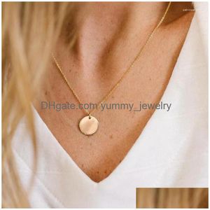 Pendant Necklaces Round Circle Necklace For Women Elegant Clavicle Gold Color Simple Disc Wedding Jewelry Collare Bijoux Drop Deliver Dhv9M