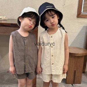 Roupas Conjuntos de roupas Crianças infantis de verão Vesto de meninos e shorts 2 PCs Terne Casual Girls Roupos Conjunto H240508