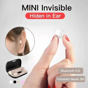 Auricolari Auricolari invisibili Bluetooth 5.2 Auricolari wireless per dormire Cuffie nascoste Tipo C Mini auricolare con microfono per orecchie piccole