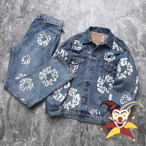 Jaquetas masculinas lavado inlay gem denim jeans jaqueta homens mulheres 1/1 melhor qualidade tecido pesado jaquetas de grandes dimensões casaco t240112