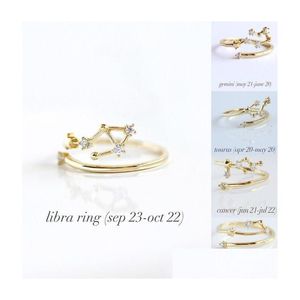 12 Constellations Band Rings Rhinestone Amet Zodiac Signs Gold Sier Colors Fashion Anniversary Jewelry Drop Delivery Ot4Ln