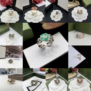 Vintage Rings Jewelry Women Cluster Rings Charm Diamond Crystal Rings Letter Gold Plated Rings With Box Sets