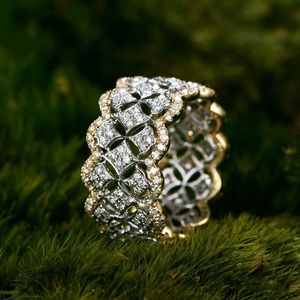 Huitan Luxury Two Tone Cubic Zirconia Rings for Women Hollow Out Wide Wedding Party Ly Design Modern Fashion Jewelry 240112