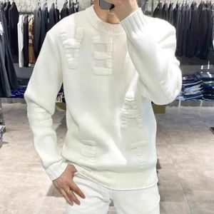 Men's Sweaters Knitted For Men No Hoodie Plain Solid Color Man Clothes Pullovers Green Letter Selling Products 2024 Korean Style