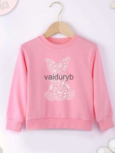 Комплекты одежды Симпатичная девушка Розовый свитшот Простой стиль с рисунком кролика Эстетичная детская одежда с круглым вырезом Удобный высококачественный пуловер для малышей