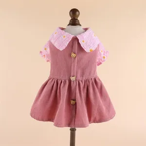 Dog Apparel Adorable Pet Princess Dress Summer With Cute Bear Button Soft Comfortable Breathable Cat Dresses XS-2XL