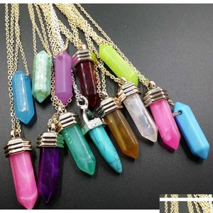 Anhänger Halsketten Halskette Anhänger Heilkristalle Charm Amethyst Rosenquarz Sechseckige Steinperlen Chakra Punkt Schmuck Tropfen D Dhgym